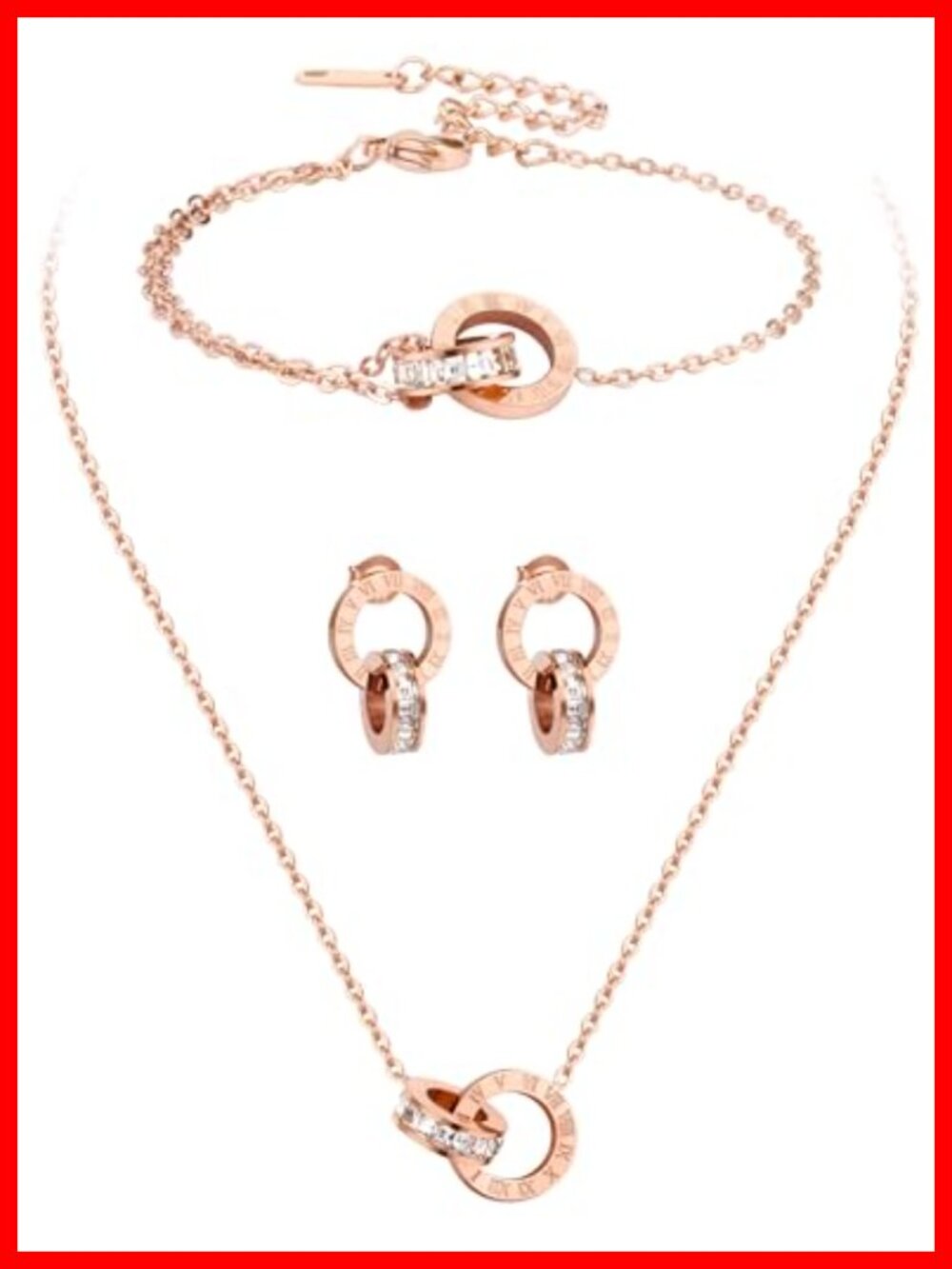 Dainty Interlocking Circle Jewelry Set Rose Gold Plated Stainless Steel